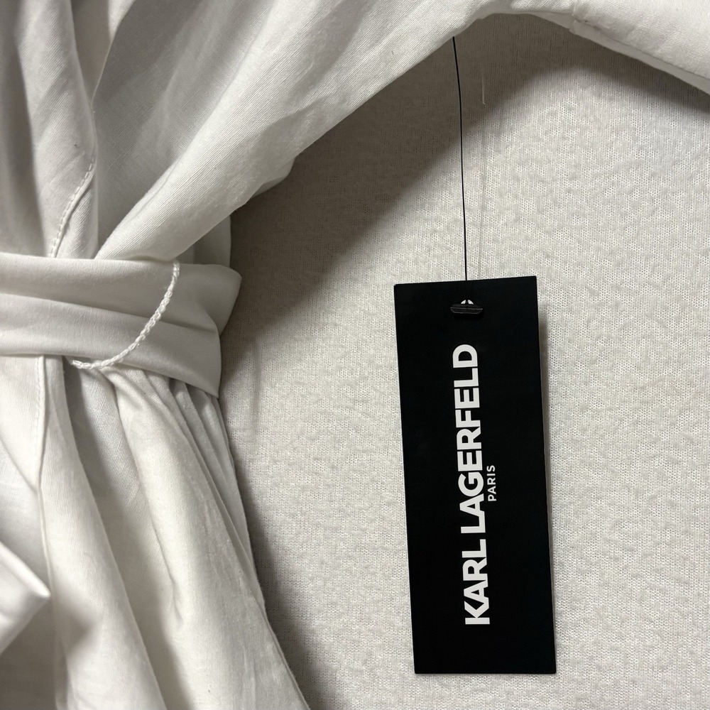 NWT KARL LAGERFELD PARIS Tie-waist Paris Border Dress, White Multi, 6, $169 - Picture 14 of 14